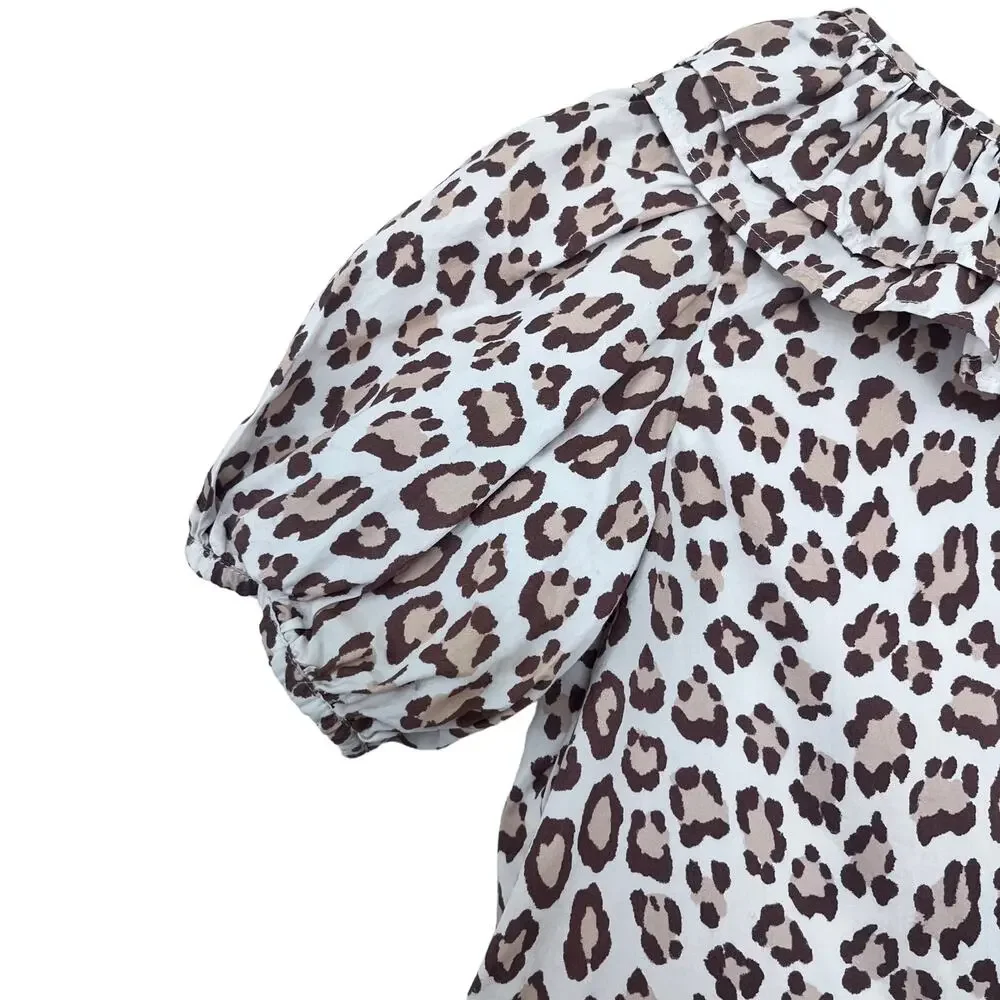 Janie and Jack Snow Leopard Print Tiered Puff Sleeve Dress Girls Size 10